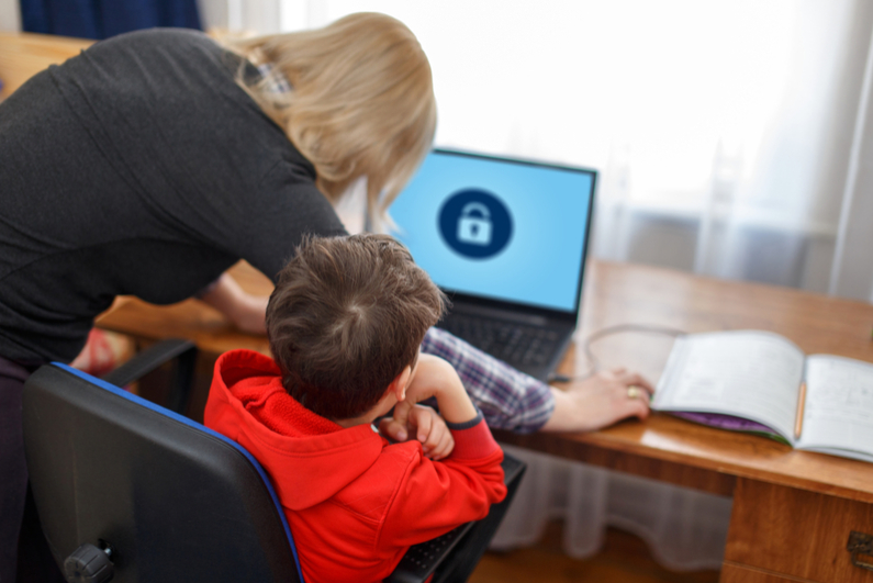 Mother locking computer for little son