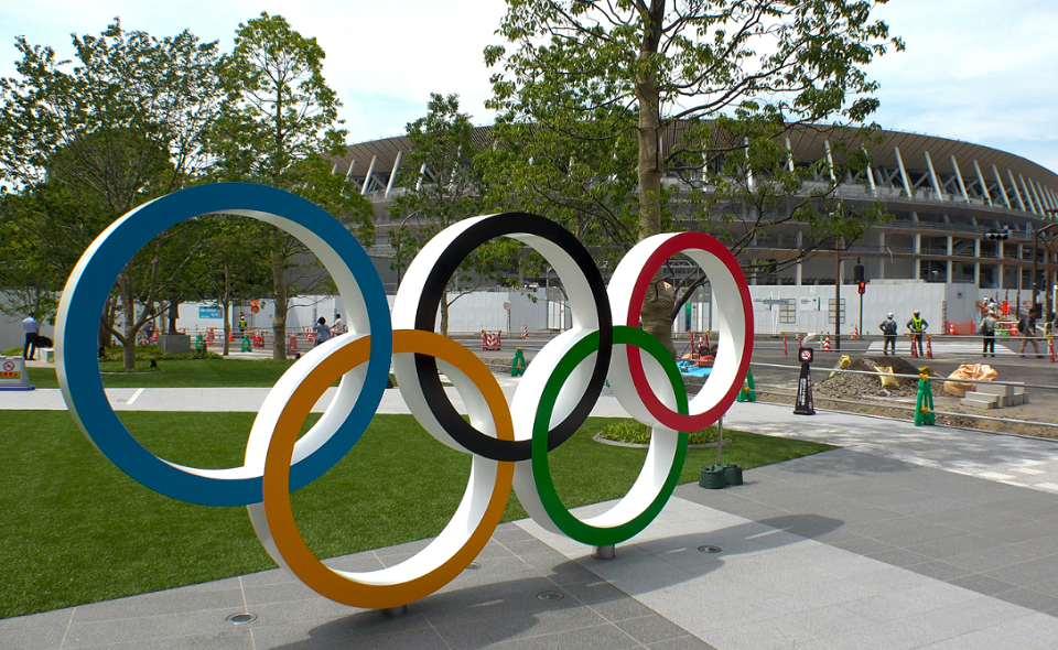 Olympic rings outside of stadium in Tokyo