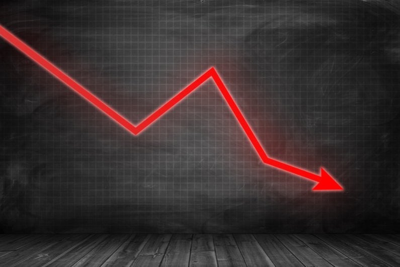 graph showing downward trend in red