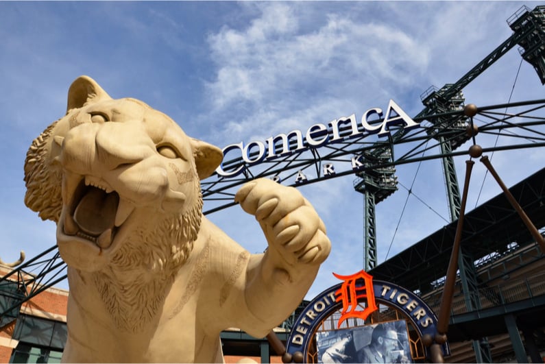 Tiger statue outside of Comerica Park, home of the Detroit Tigers